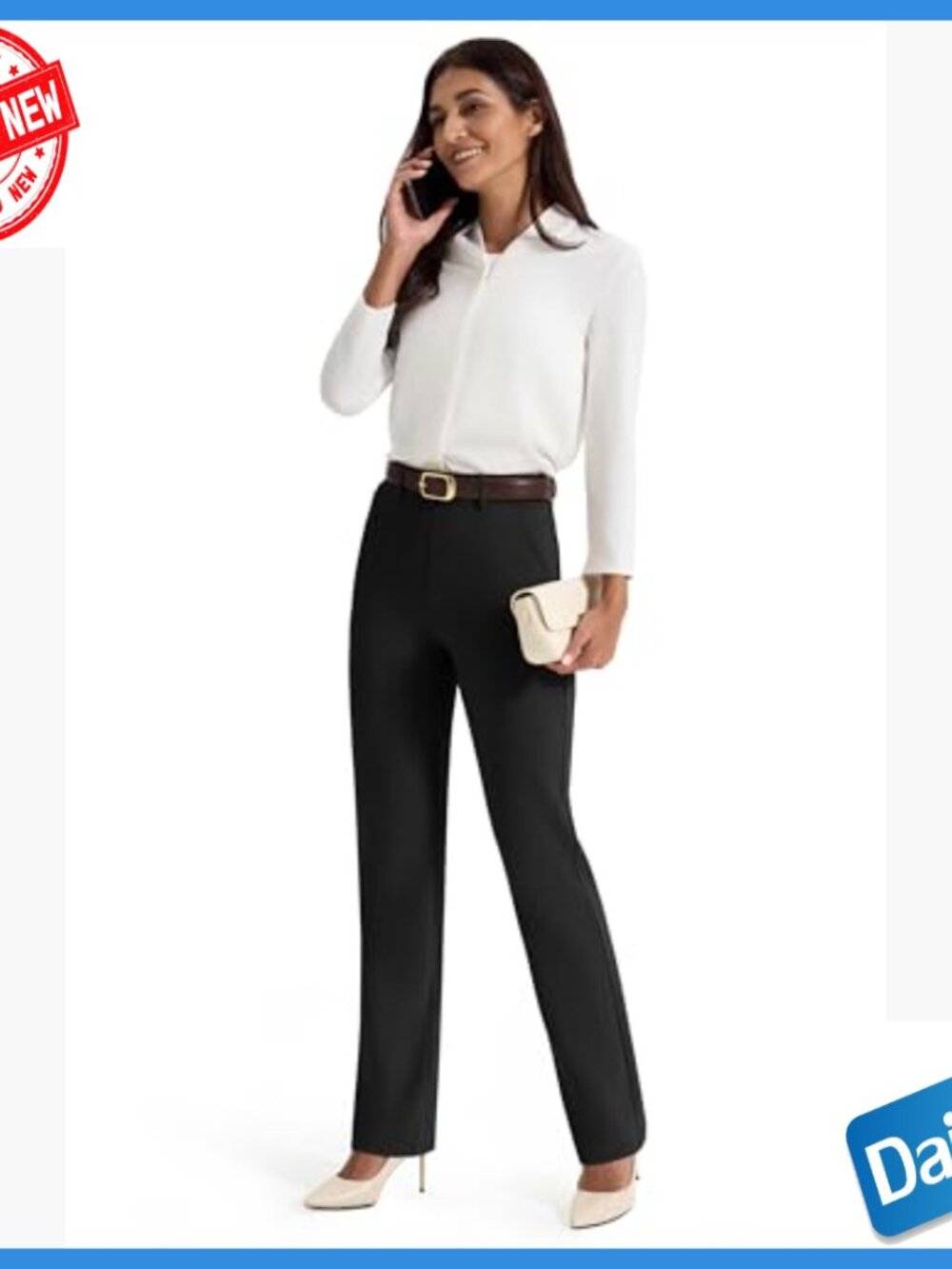 Stretchy Straight Leg Dress Pants with Pockets Business Casual Work Slacks - Picture 6 of 7
